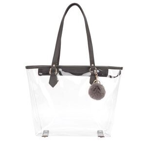 2506 Large Clear Bag Transparent Shoulder Handbag with Plush Pendant Dark
